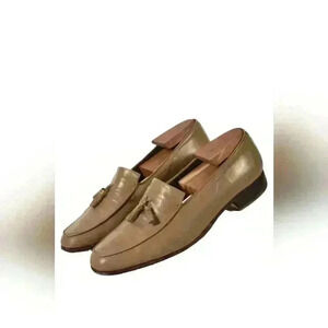 1970S CHRISTIAN DIOR BEIGE  CALFSKIN LEATHER TASSEL ALMOND TOE LOAFERS 9US ITALY